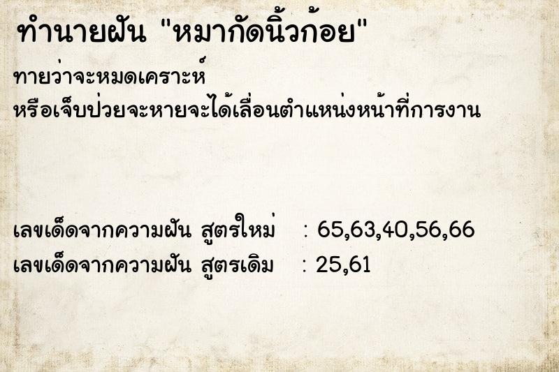 ทำนายฝันหมากัดนิ้วก้อย ทำนายฝันทำนายฝันหมากัดนิ้วก้อย