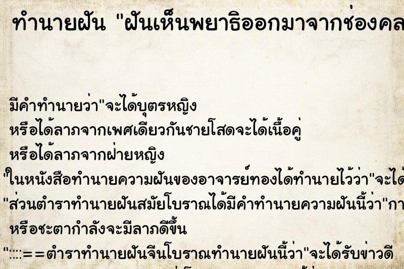 ทำนายฝันทำนายฝันฝันเห็นพยาธิออกมาจากช่องคลอดเยอะ