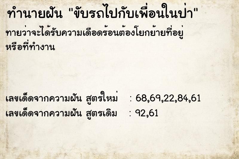 ทำนายฝันทำนายฝันขับรถไปกับเพื่อนในป่า