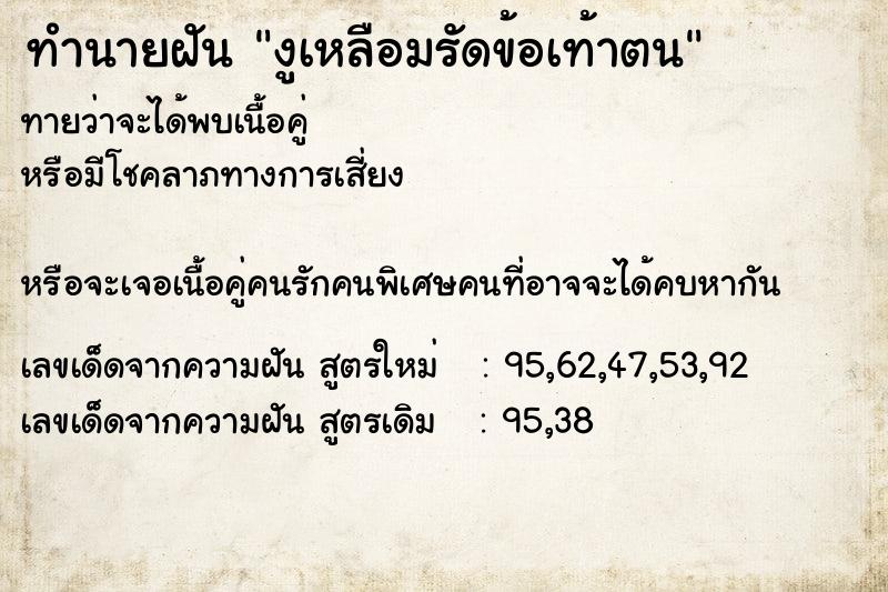 ทำนายฝันทำนายฝันงูเหลือมรัดข้อเท้าตน