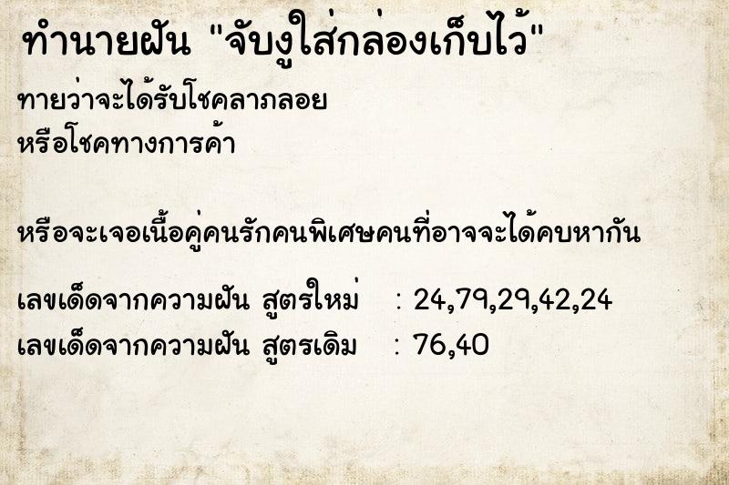 ทำนายฝันทำนายฝันจับงูใส่กล่องเก็บไว้