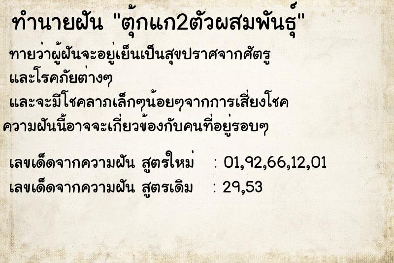 ทำนายฝันทำนายฝันตุ้กแก2ตัวผสมพันธุ์