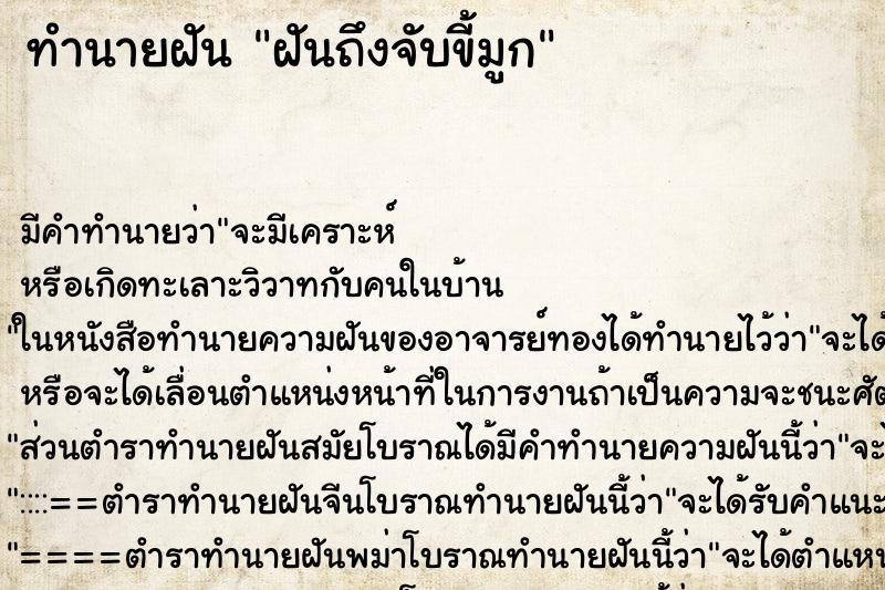 ทำนายฝัน ฝันถึงจับขี้มูก ทำนายฝัน ฝันถึงจับขี้มูก