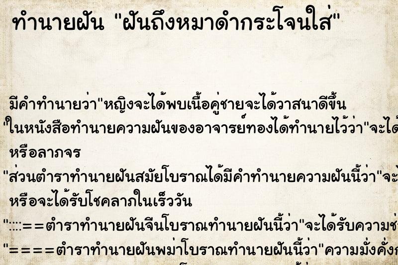 ทำนายฝัน ฝันถึงหมาดำกระโจนใส่ ทำนายฝัน ฝันถึงหมาดำกระโจนใส่