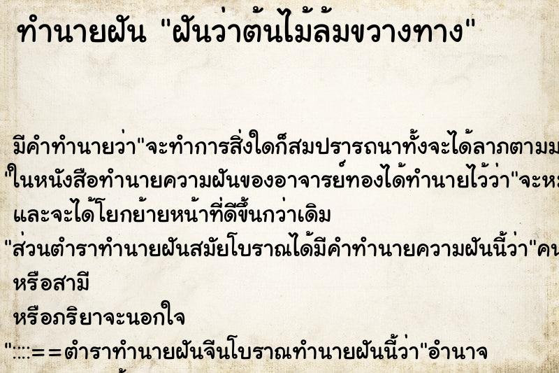 ทำนายฝัน ฝันว่าต้นไม้ล้มขวางทาง ทำนายฝัน ฝันว่าต้นไม้ล้มขวางทาง