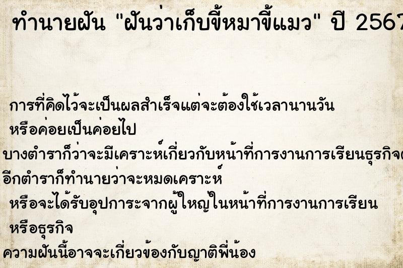 ทำนายฝันฝันว่าเก็บขี้หมาขี้แมว ทำนายฝันทำนายฝันฝันว่าเก็บขี้หมาขี้แมว