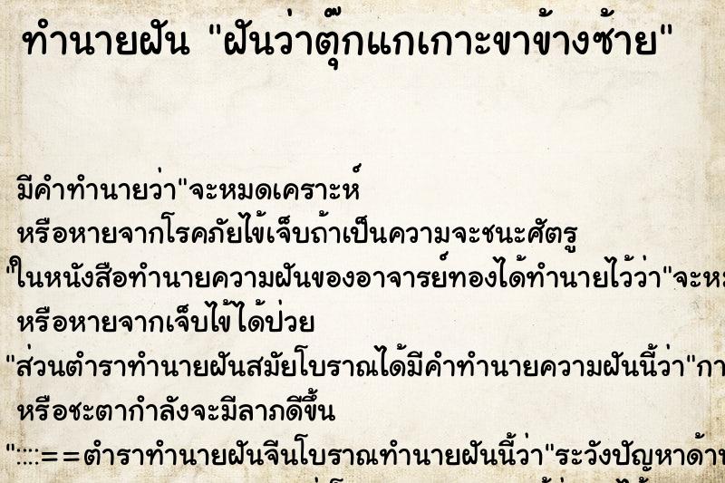 ทำนายฝัน ฝันว่าตุ๊กแกเกาะขาข้างซ้าย ตำราโบราณ แม่นที่สุดในโลก