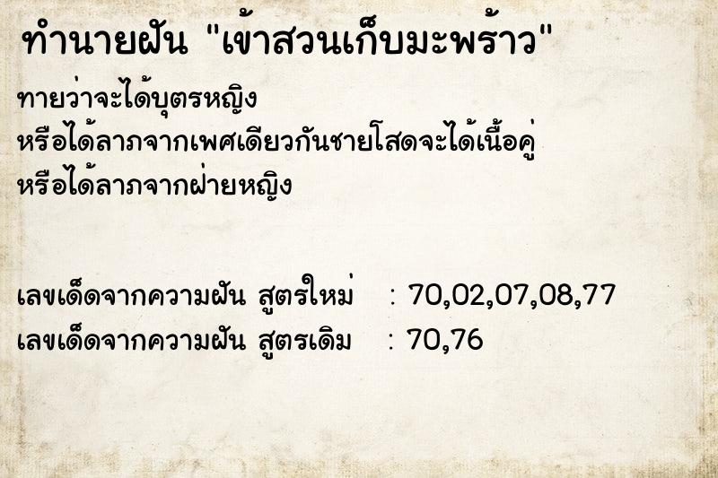 ทำนายฝันทำนายฝันเข้าสวนเก็บมะพร้าว