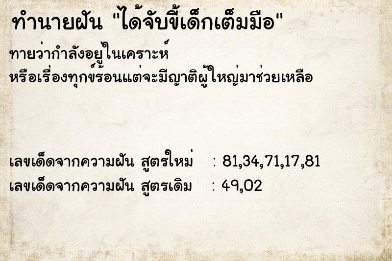 ทำนายฝันทำนายฝันได้จับขี้เด็กเต็มมือ