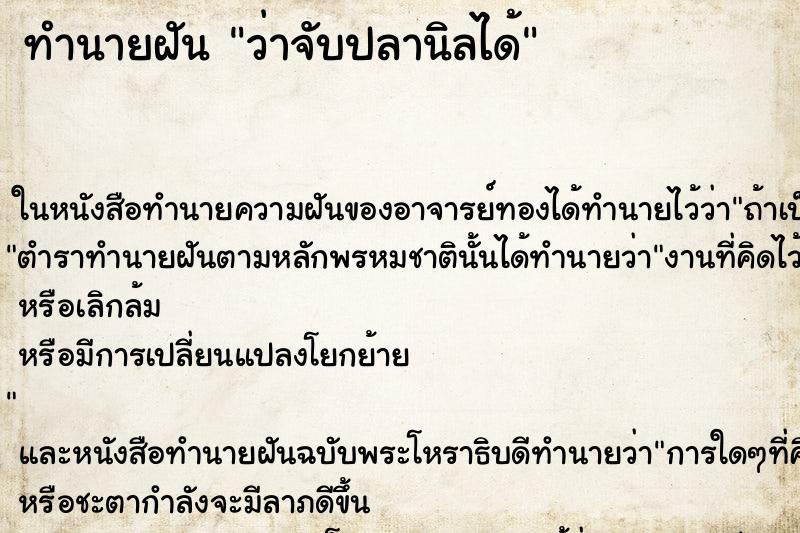 ทำนายฝัน ว่าจับปลานิลได้ ทำนายฝัน ว่าจับปลานิลได้