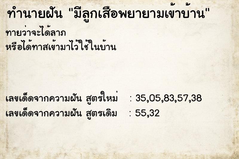 ทำนายฝันทำนายฝันมีลูกเสือพยายามเข้าบ้าน