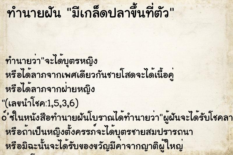 ทำนายฝัน มีเกล็ดปลาขึ้นที่ตัว ทำนายฝัน มีเกล็ดปลาขึ้นที่ตัว