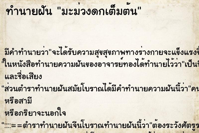 ทำนายฝัน มะม่วงดกเต็มต้น ทำนายฝัน มะม่วงดกเต็มต้น