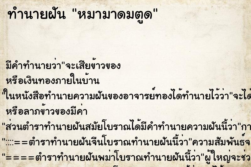 ทำนายฝัน หมามาดมตูด ทำนายฝัน หมามาดมตูด