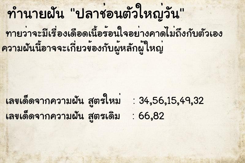 ทำนายฝันปลาช่อนตัวใหญ่วัน ทำนายฝันทำนายฝันปลาช่อนตัวใหญ่วัน