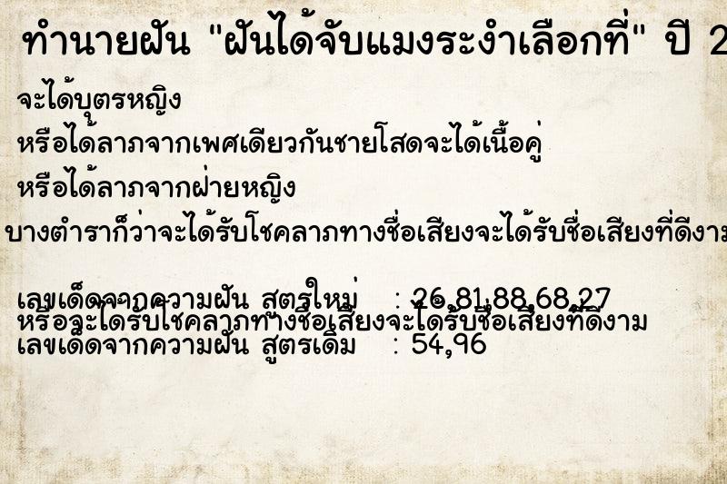 ทำนายฝันทำนายฝันฝันได้จับแมงระงำเลือกที่