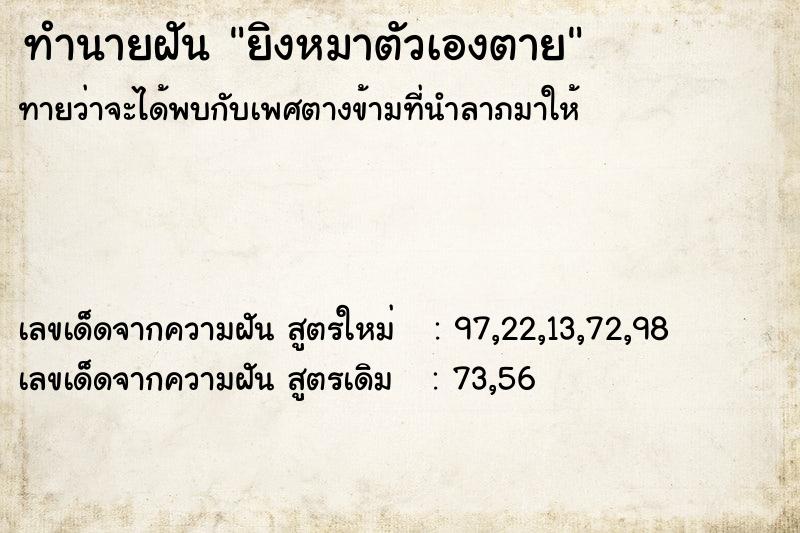 ทำนายฝันทำนายฝันยิงหมาตัวเองตาย