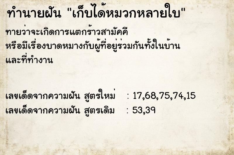 ทำนายฝันทำนายฝันเก็บได้หมวกหลายใบ
