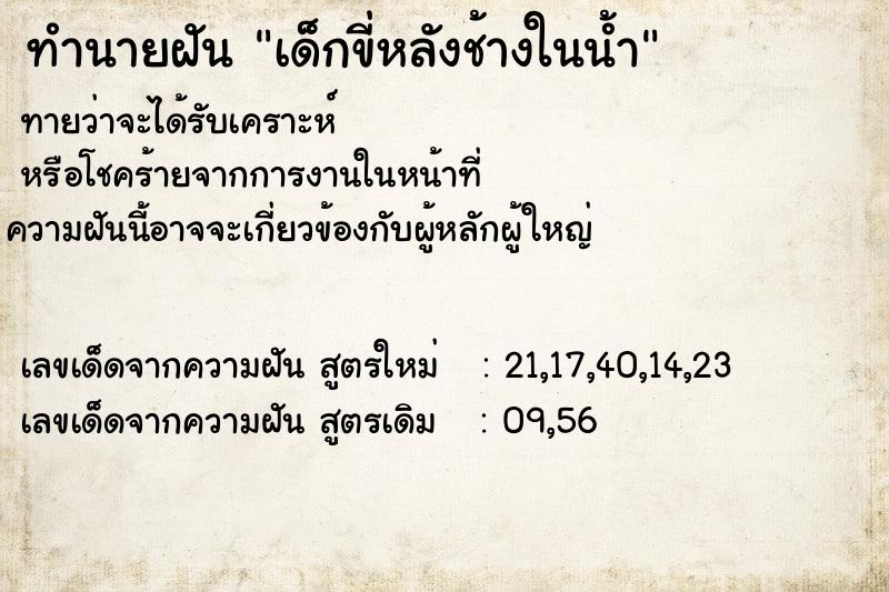 ทำนายฝันทำนายฝันเด็กขี่หลังช้างในน้ำ