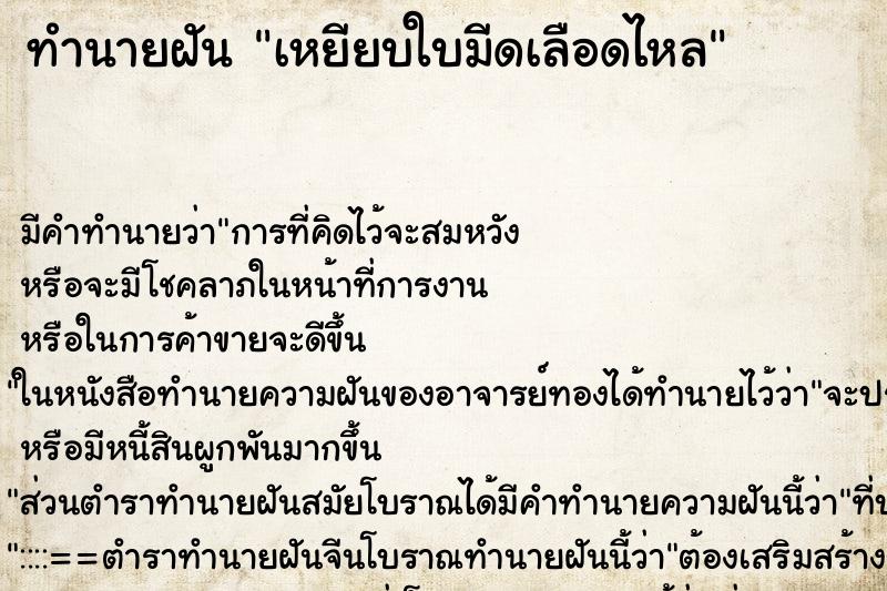 ทำนายฝัน เหยียบใบมีดเลือดไหล ทำนายฝัน เหยียบใบมีดเลือดไหล