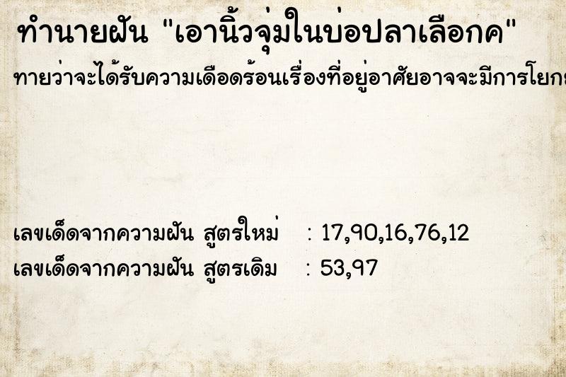 ทำนายฝันทำนายฝันเอานิ้วจุ่มในบ่อปลาเลือกค