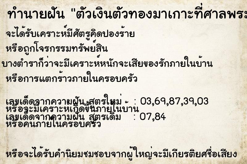 ทำนายฝัน ตัวเงินตัวทองมาเกาะที่ศาลพระภูมิ ทำนายฝัน ตัวเงินตัวทองมาเกาะที่ศาลพระภูมิ