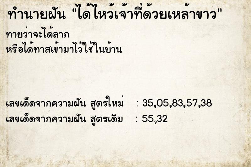 ทำนายฝันทำนายฝันได้ไหว้เจ้าที่ด้วยเหล้าขาว