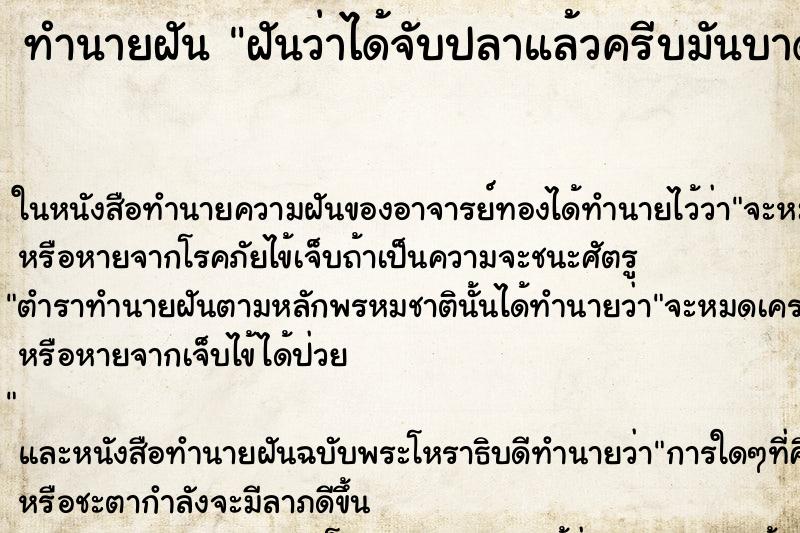 ทำนายฝันฝันว่าได้จับปลาแล้วครีบมันบาดมือเลือดออกเต็ม ทำนายฝันทำนายฝันฝันว่าได้จับปลาแล้วครีบมันบาดมือเลือดออกเต็ม