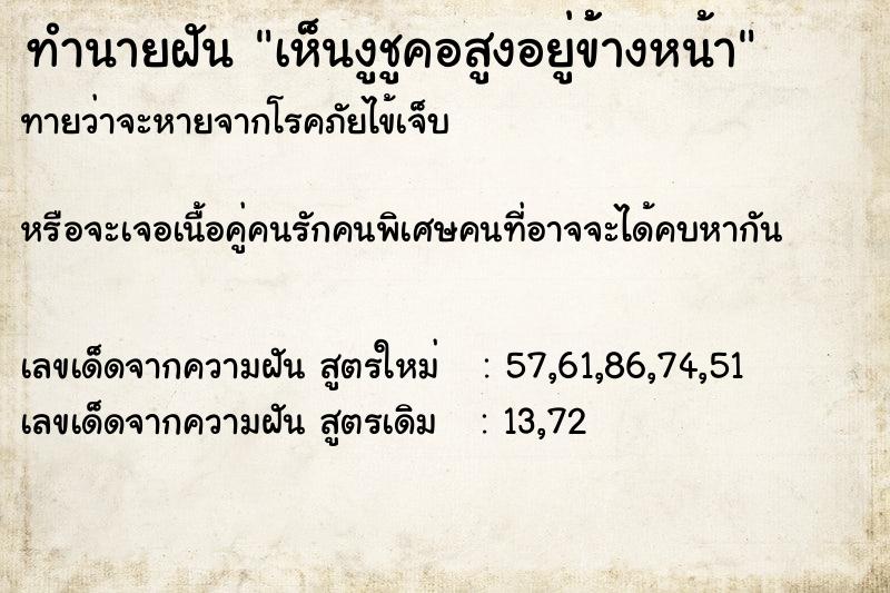 ทำนายฝันทำนายฝันเห็นงูชูคอสูงอยู่ข้้างหน้า