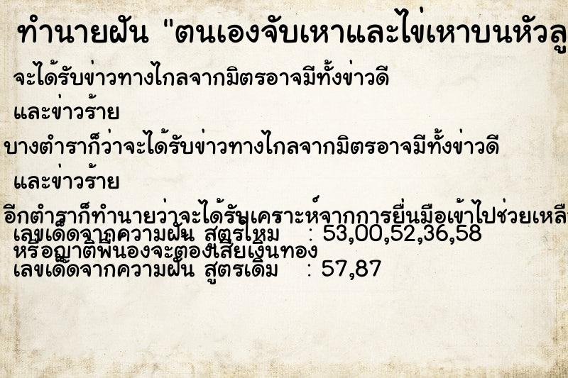 ทำนายฝัน ตนเองจับเหาและไข่เหาบนหัวลูกสาว ทำนายฝัน ตนเองจับเหาและไข่เหาบนหัวลูกสาว