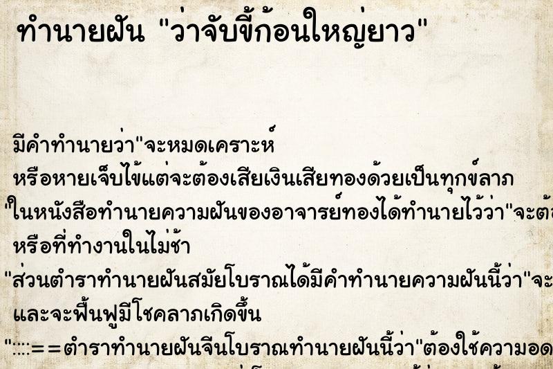 ทำนายฝันทำนายฝันว่าจับขี้ก้อนใหญ่ยาว