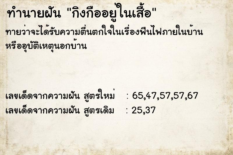 ทำนายฝัน กิงกืออยู่ในเสื้อ ทำนายฝัน กิงกืออยู่ในเสื้อ