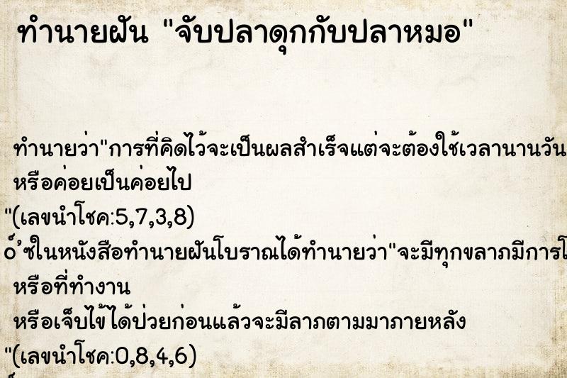 ทำนายฝัน จับปลาดุกกับปลาหมอ ทำนายฝัน จับปลาดุกกับปลาหมอ