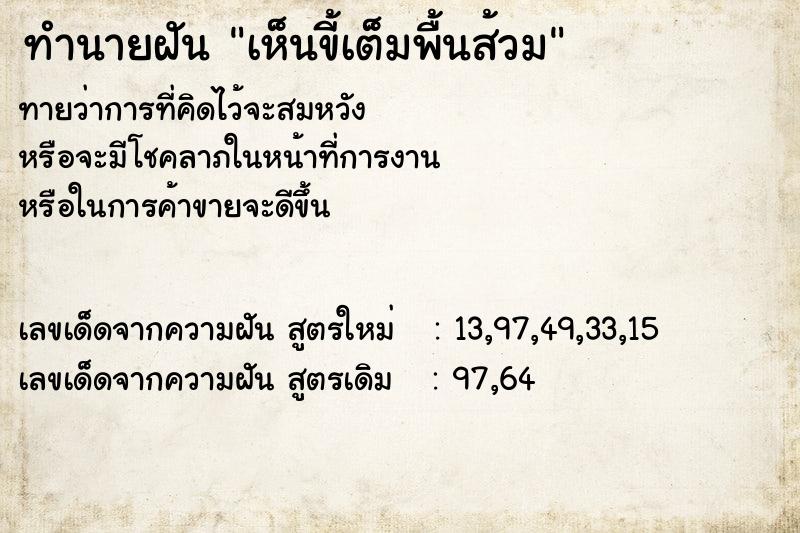 ทำนายฝันทำนายฝันเห็นขี้เต็มพื้นส้วม