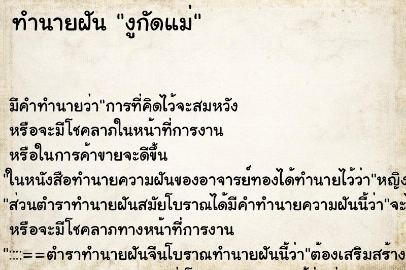 ทำนายฝัน งูกัดแม่ ตำราโบราณ แม่นที่สุดในโลก