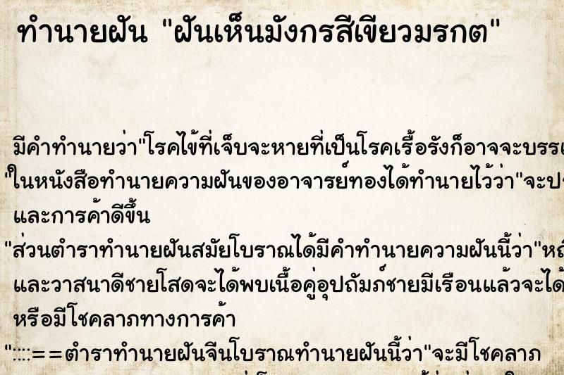 ทำนายฝัน ฝันเห็นมังกรสีเขียวมรกต ทำนายฝัน ฝันเห็นมังกรสีเขียวมรกต