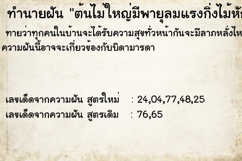 ทำนายฝันทำนายฝันต้นไม่ใหญ่มีพายุลมแรงกิ่งไม้หักลงพื้น