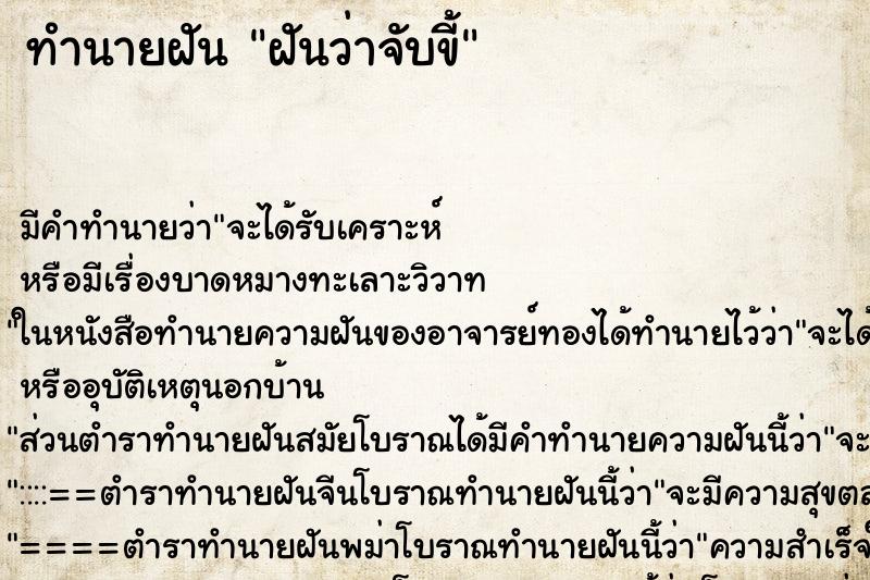 ทำนายฝัน ฝันว่าจับขี้ ทำนายฝัน ฝันว่าจับขี้