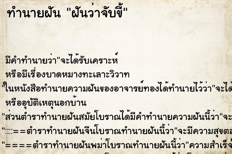 ทำนายฝัน ฝันว่าจับขี้ ตำราโบราณ แม่นที่สุดในโลก