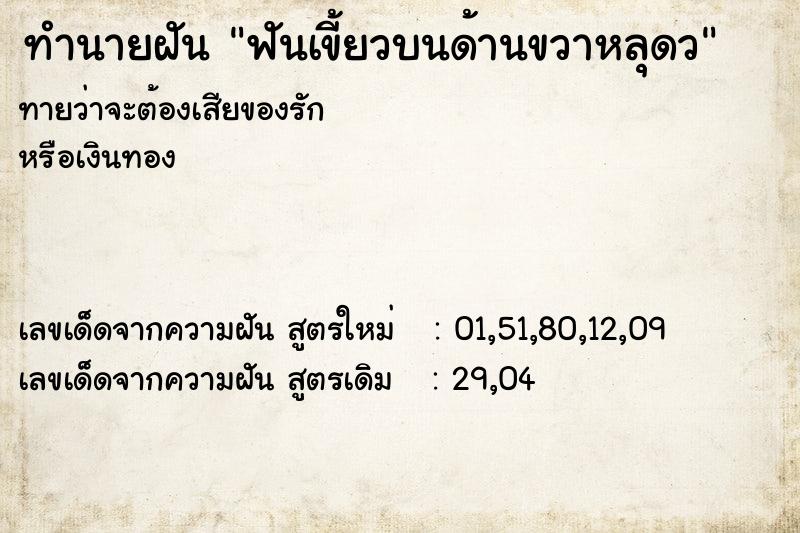 ทำนายฝันทำนายฝันฟันเขี้ยวบนด้านขวาหลุดว