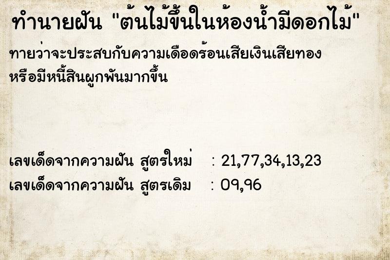 ทำนายฝัน ต้นไม้ขึ้นในห้องน้ำมีดอกไม้ ตำราโบราณ แม่นที่สุดในโลก