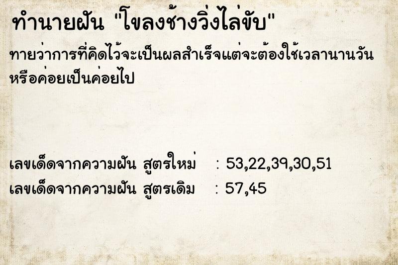 ทำนายฝันทำนายฝันโขลงช้างวิ่งไล่ขับ