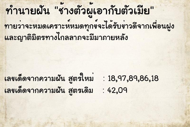 ทำนายฝันช้างตัวผู้เอากับตัวเมีย ทำนายฝันทำนายฝันช้างตัวผู้เอากับตัวเมีย