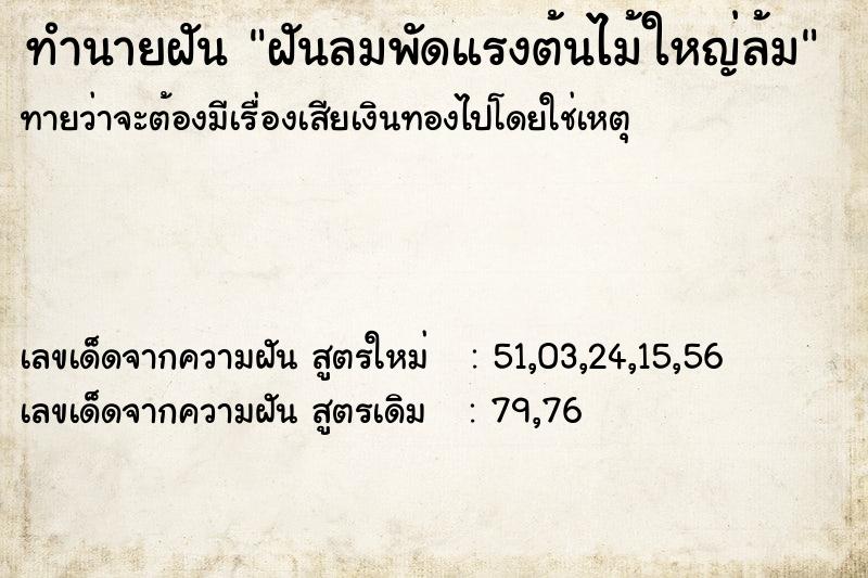 ทำนายฝันฝันลมพัดแรงต้นไม้ใหญ่ล้ม ทำนายฝันทำนายฝันฝันลมพัดแรงต้นไม้ใหญ่ล้ม