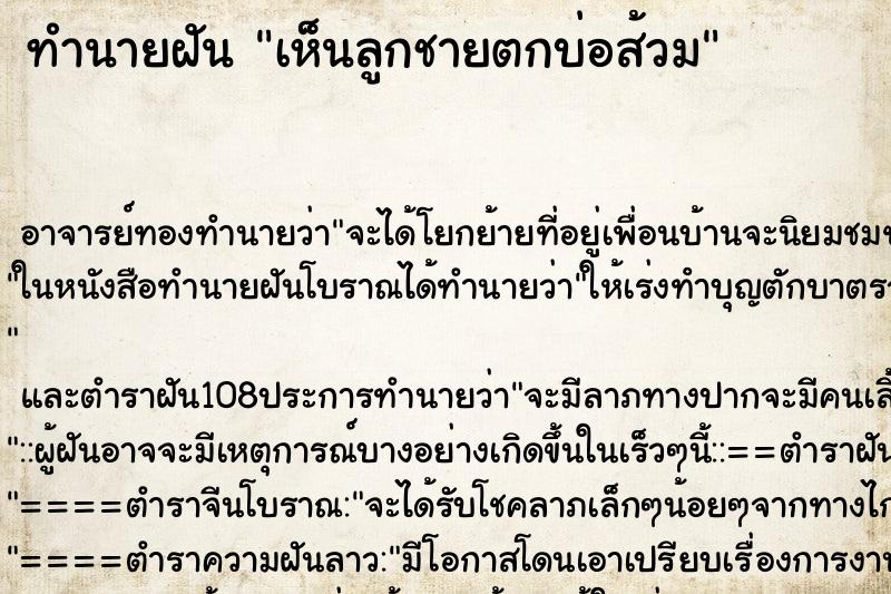 ทำนายฝัน เห็นลูกชายตกบ่อส้วม