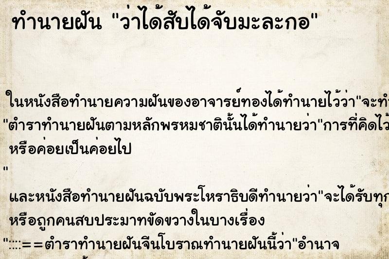 ทำนายฝันทำนายฝันว่าได้สับได้จับมะละกอ