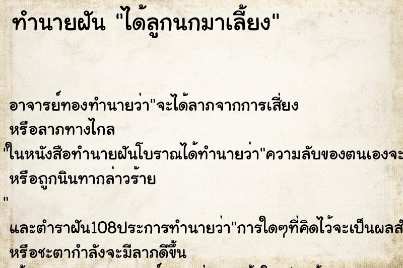 ทำนายฝัน ได้ลูกนกมาเลี้ยง