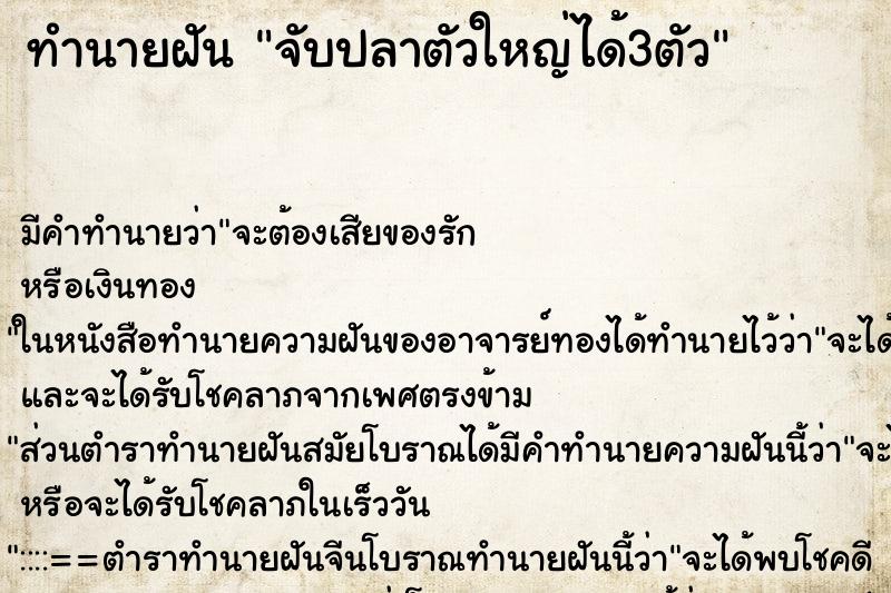 ทำนายฝัน จับปลาตัวใหญ่ได้3ตัว ทำนายฝัน จับปลาตัวใหญ่ได้3ตัว