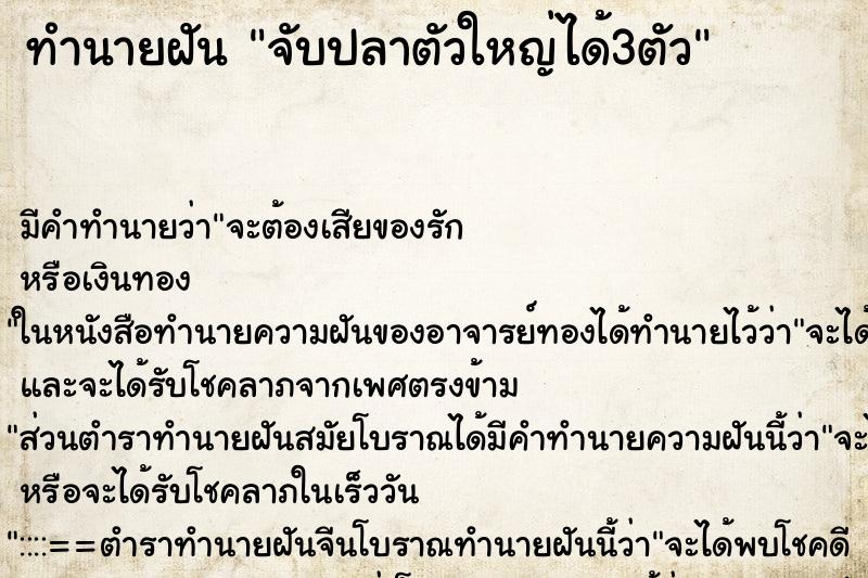 ทำนายฝัน จับปลาตัวใหญ่ได้3ตัว ตำราโบราณ แม่นที่สุดในโลก