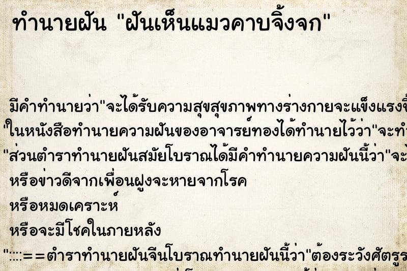 ทำนายฝัน ฝันเห็นแมวคาบจิ้งจก ทำนายฝัน ฝันเห็นแมวคาบจิ้งจก
